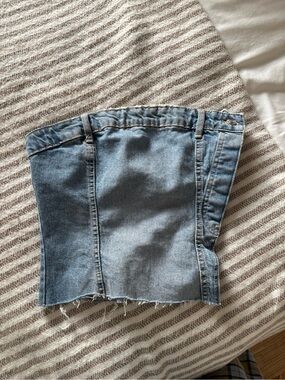 Zara Denim Strapless Corset Top - Light Blue